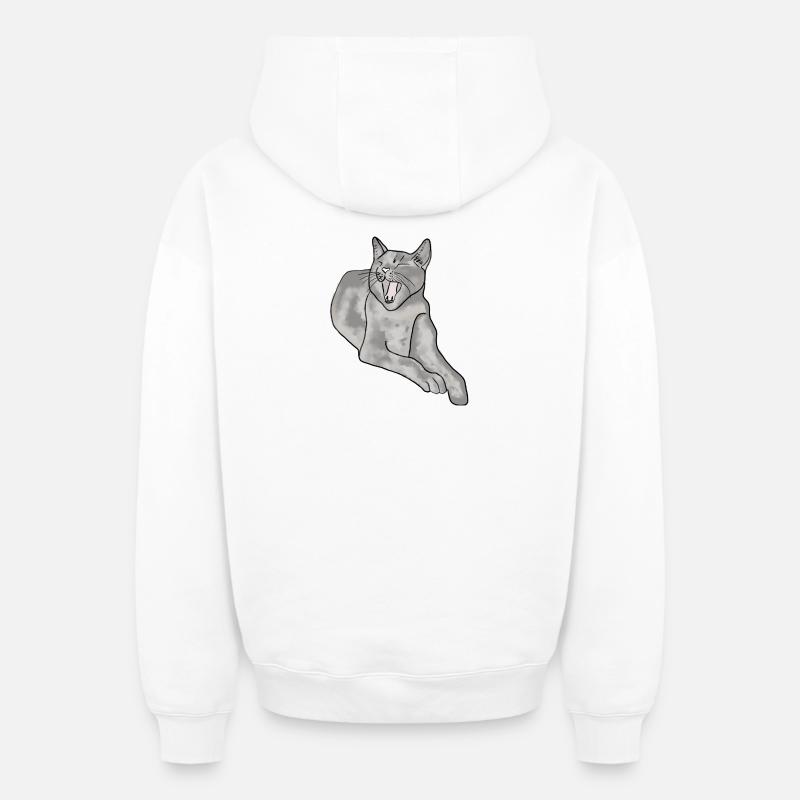 chat - Sweat à capuche unisexe zippé oversize épais SPREAD - blanc
