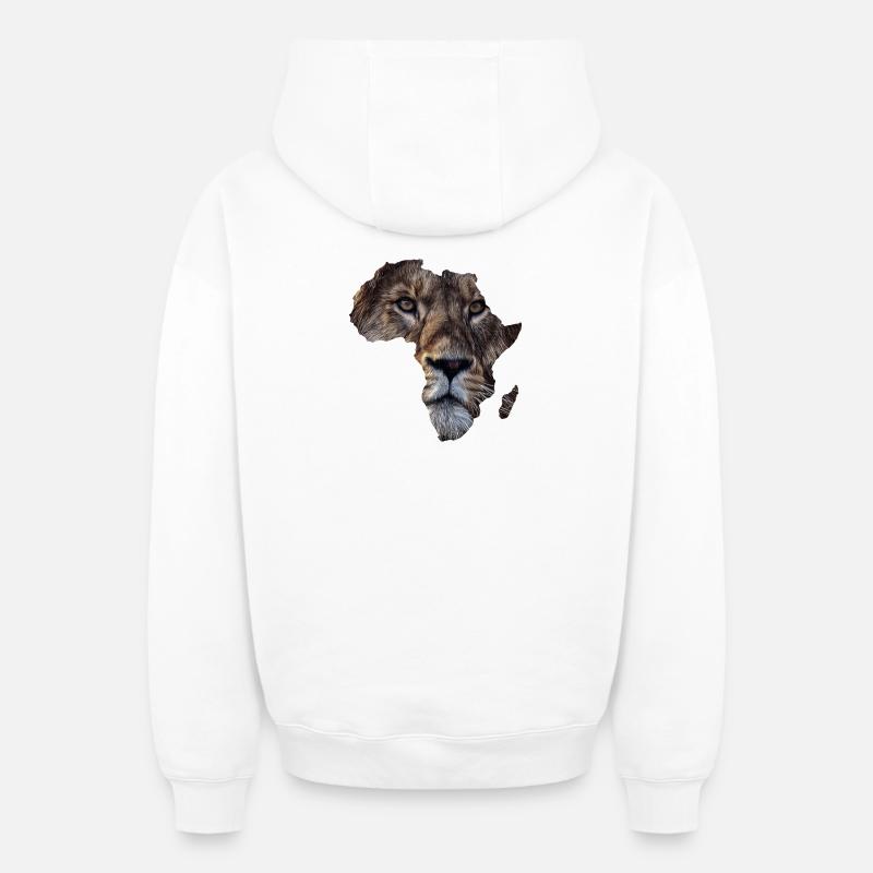 Afrique lion - Sweat à capuche unisexe zippé oversize épais SPREAD - blanc