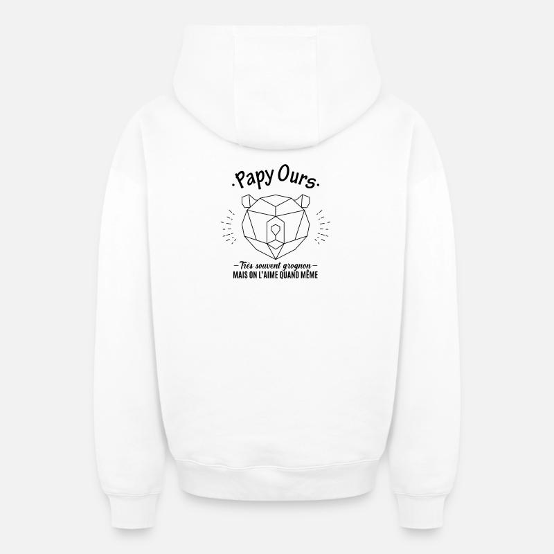 Papy ours - Sweat à capuche unisexe zippé oversize épais SPREAD - blanc
