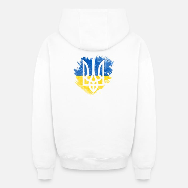 Drapeau trident ukrainien Brush - Sweat à capuche unisexe zippé oversize épais SPREAD - blanc