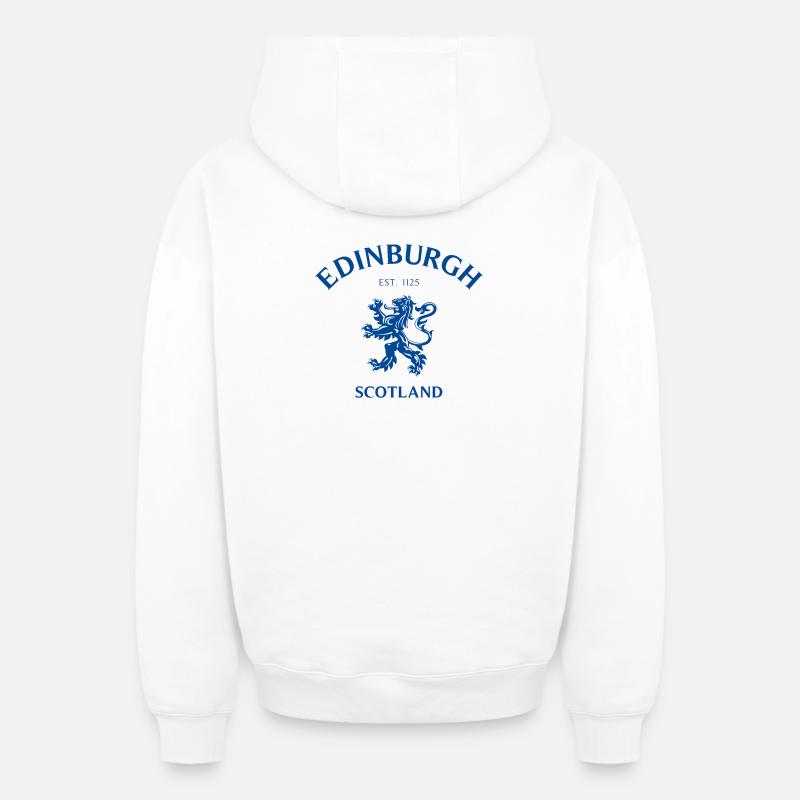 ÉDIMBOURG, Schottland, Écosse - Sweat à capuche unisexe zippé oversize épais SPREAD - blanc