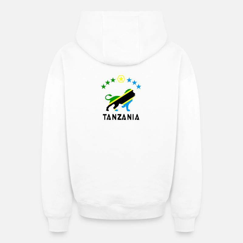 Drapeau du lion Tanzanie - Sweat à capuche unisexe zippé oversize épais SPREAD - blanc