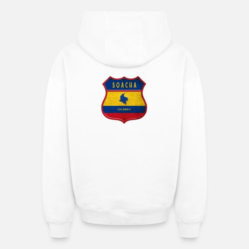 Motif écusson Soacha Colombia - Sweat à capuche unisexe zippé oversize épais SPREAD - blanc