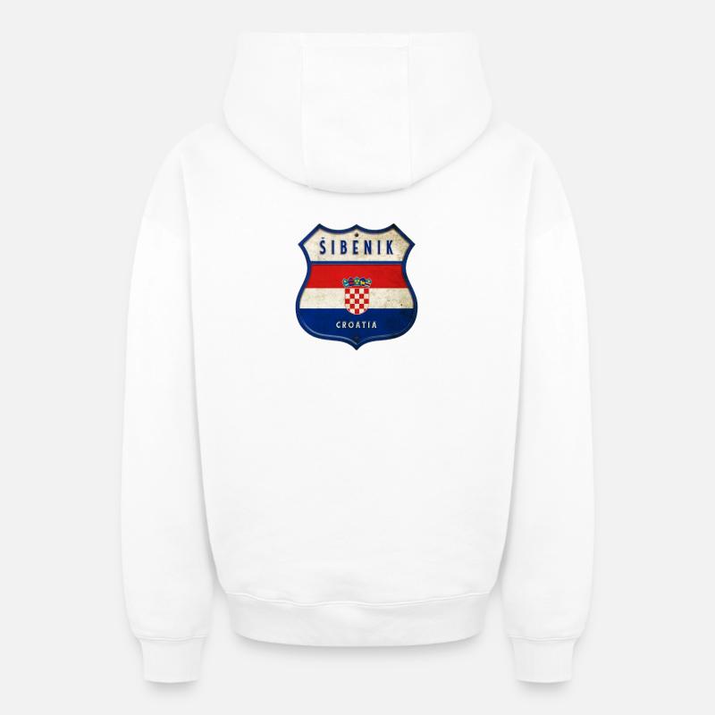 Šibenik Croatie Drapeaux Armoiries - Sweat à capuche unisexe zippé oversize épais SPREAD - blanc