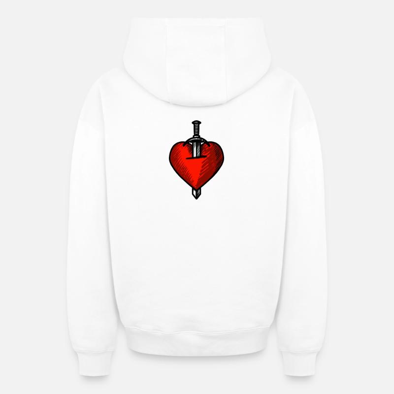 Épée de cœur - Sweat à capuche unisexe zippé oversize épais SPREAD - blanc