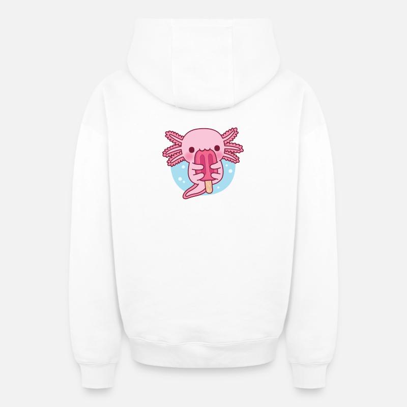 Mignon Axolotl mangeant de la glace - Sweat à capuche unisexe zippé oversize épais SPREAD - blanc