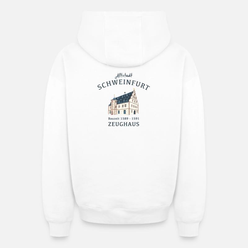 Schweinfurt, monument emblématique Zeughaus, Bavière - Sweat à capuche unisexe zippé oversize épais SPREAD - blanc