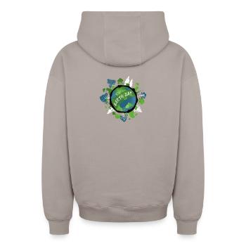Jour de la Terre - Planète Terre Protection du climat Environnement - Sweat à capuche unisexe zippé oversize épais SPREAD - taupe - Dos - AI Model Male 178 light (178cm)