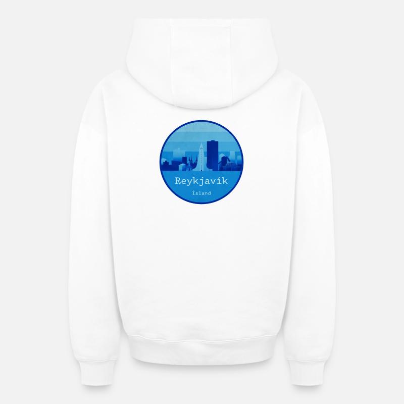 Logo rond bleu Reykjavík Skyline - Sweat à capuche unisexe zippé oversize épais SPREAD - blanc