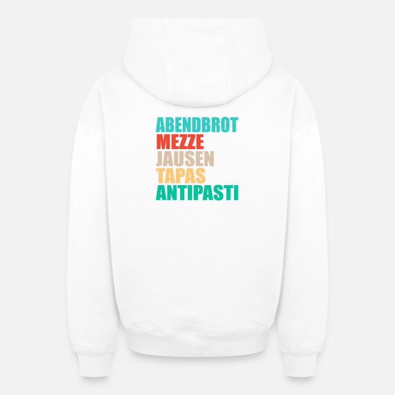 DÎNER, CONVIVIALITÉ INTERNATIONALE, NOURRITURE - Sweat à capuche unisexe zippé oversize épais SPREAD - blanc