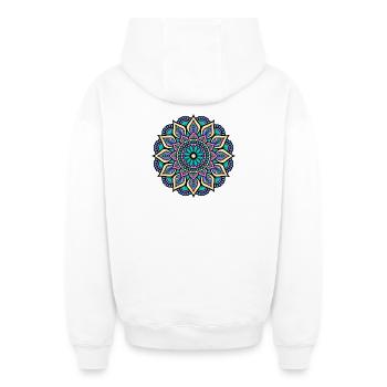 Mandala - Vert Bleu Jaune Rose Mandala indien - Sweat à capuche unisexe zippé oversize épais SPREAD - blanc - Dos - AI Model Male 178 light (178cm)