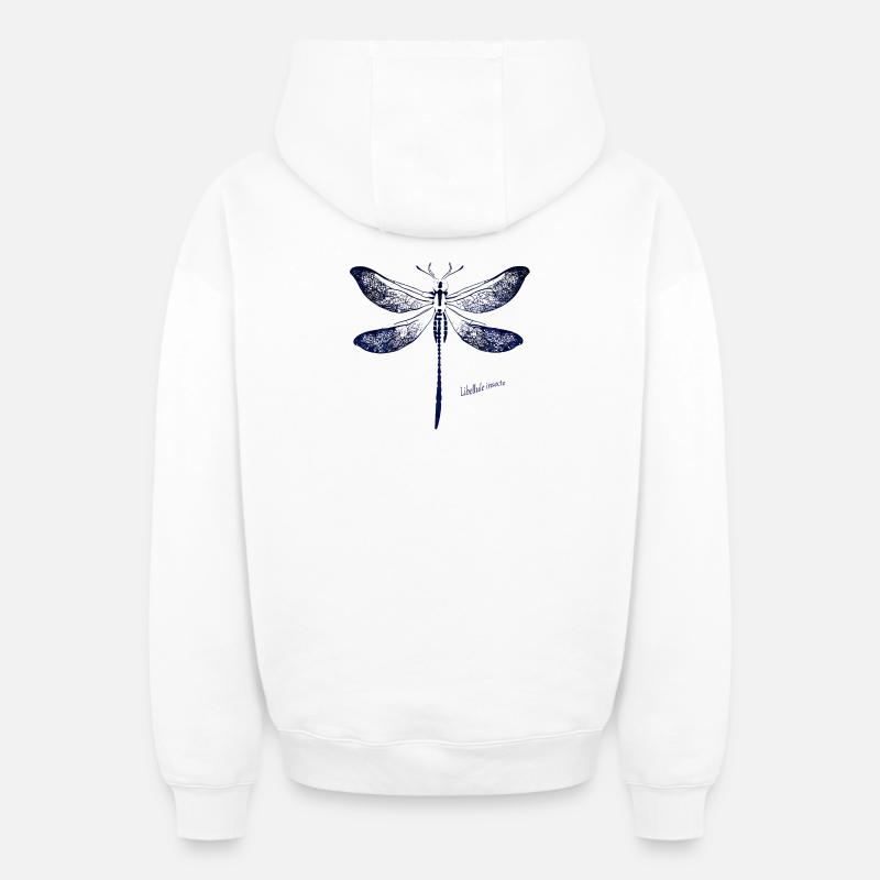 Tiefblaue Libellen Silhouette - Oversized Heavyweight Unisex Zip Hoodie - Weiß