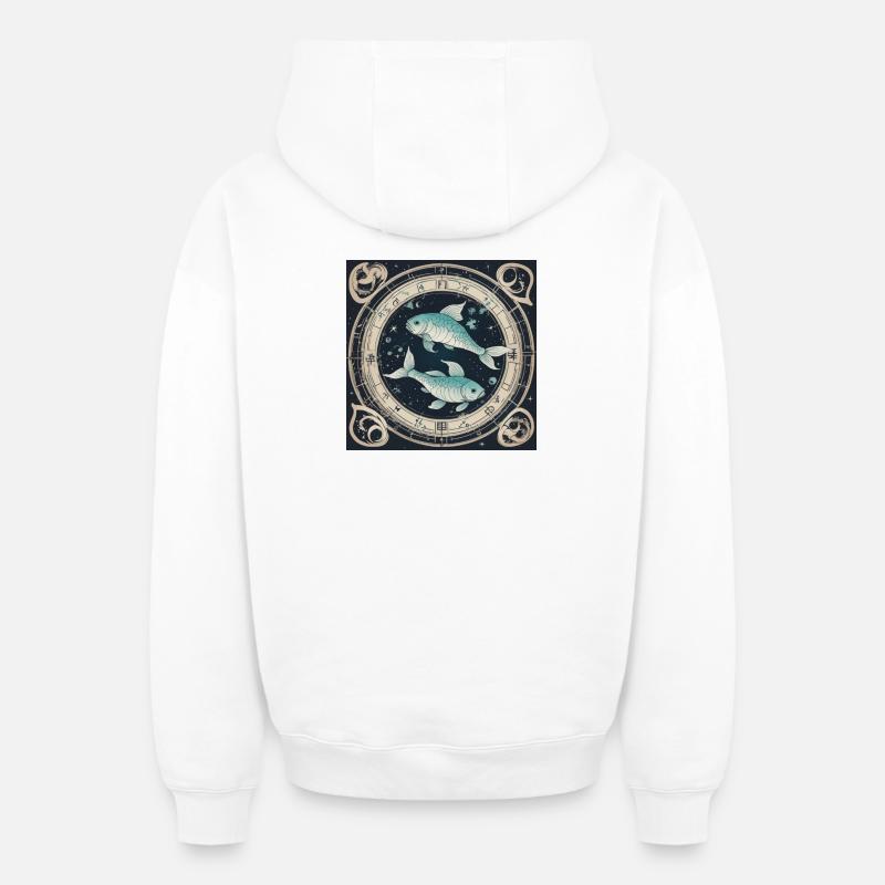 Zodiaque Poissons - Sweat à capuche unisexe zippé oversize épais SPREAD - blanc