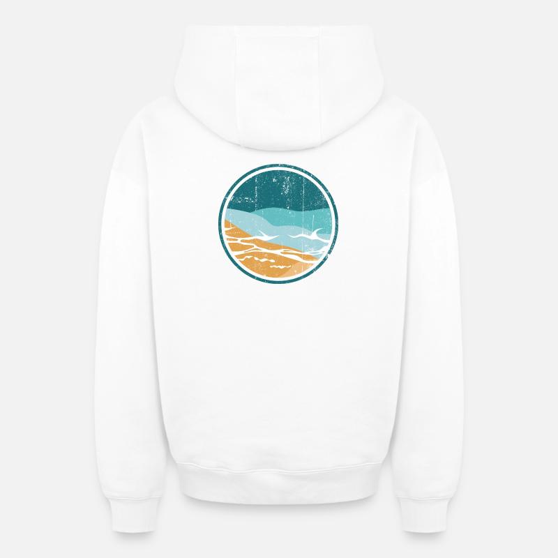 Cercle de vagues côtières - Sweat à capuche unisexe zippé oversize épais SPREAD - blanc