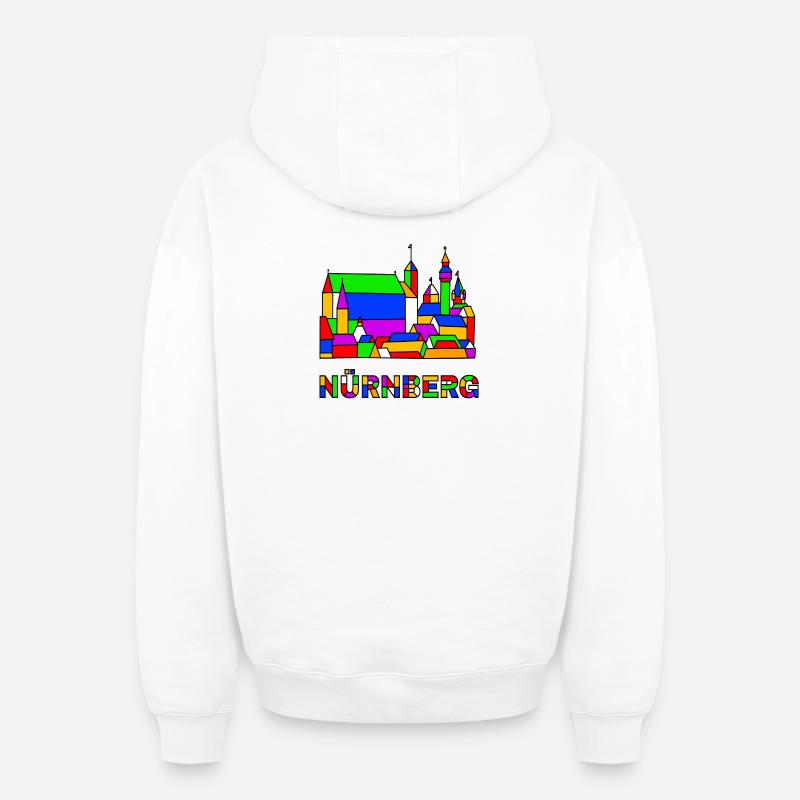 Nuremberg - Château - Pop-Art - Sweat à capuche unisexe zippé oversize épais SPREAD - blanc