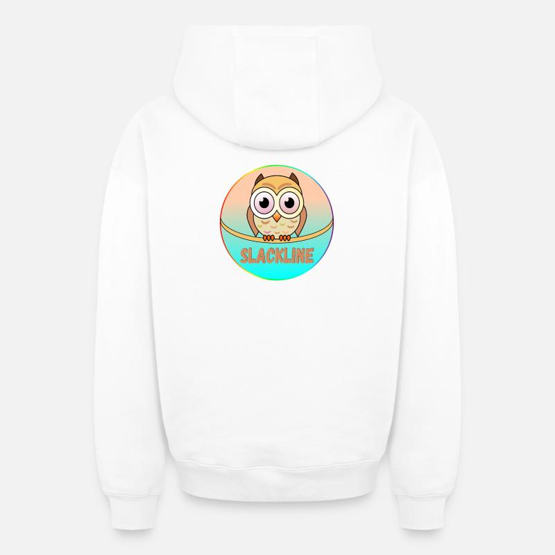 SLACKLINE OWLS - OISEAUX - Sweat à capuche unisexe zippé oversize épais SPREAD - blanc