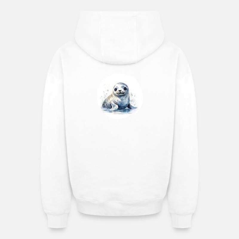 Aquarelle de sceau - Sweat à capuche unisexe zippé oversize épais SPREAD - blanc