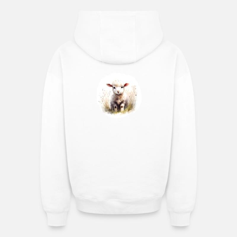 Aquarelle d’agneau - Sweat à capuche unisexe zippé oversize épais SPREAD - blanc