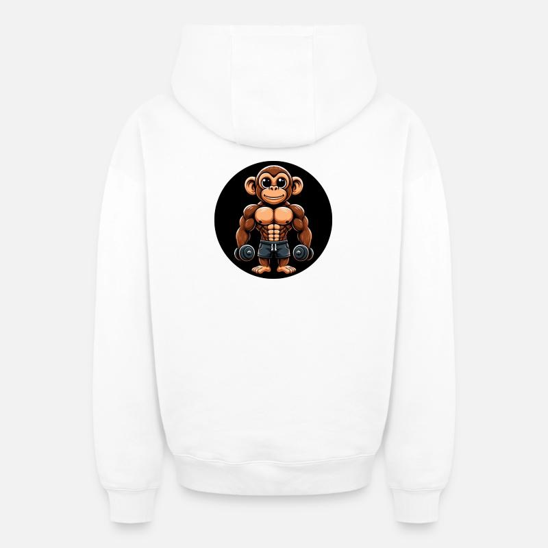 Monkey Chimpanzee Bodybuilder Training - Oversized Heavyweight Unisex Zip Hoodie - white