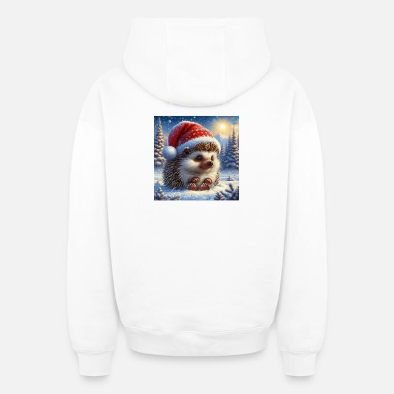 Hérisson de Noël - Sweat à capuche unisexe zippé oversize épais SPREAD - blanc