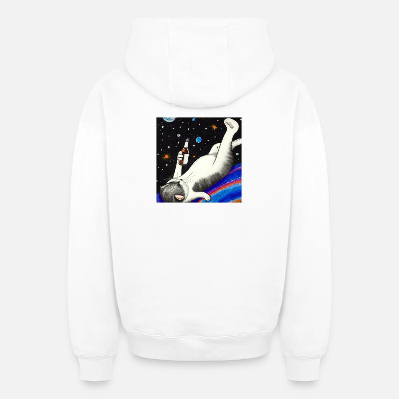 Chat ivre dans l’espace. - Sweat à capuche unisexe zippé oversize épais SPREAD - blanc