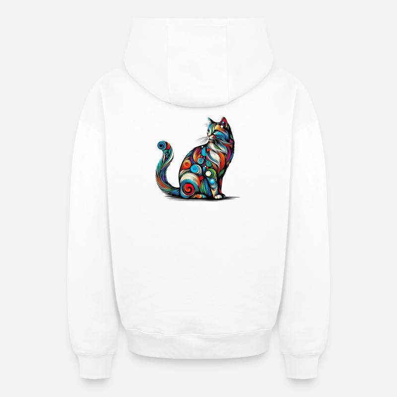 Chat - Sweat à capuche unisexe zippé oversize épais SPREAD - blanc
