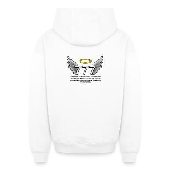 Saints 777 Angel Wings - Oversized Heavyweight Unisex Zip Hoodie - white - Back - AI Model Male 178 light (178cm)