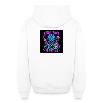 Galaktische Rebellion: Widerstand ist zwecklos - Oversized Heavyweight Unisex Zip Hoodie - Weiß - Hinten - AI Model Male 178 light (178cm)