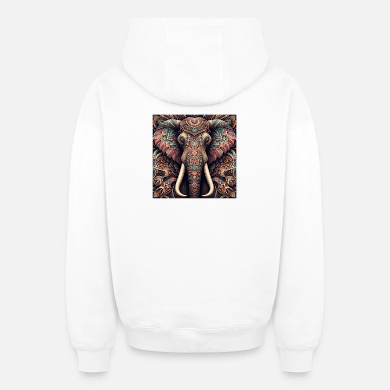 Éléphant décoré - Sweat à capuche unisexe zippé oversize épais SPREAD - blanc