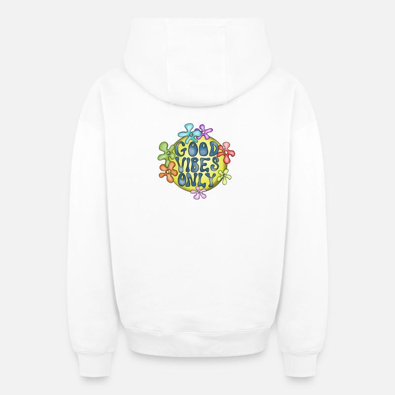 Hippie Amour Paix Design - Sweat à capuche unisexe zippé oversize épais SPREAD - blanc