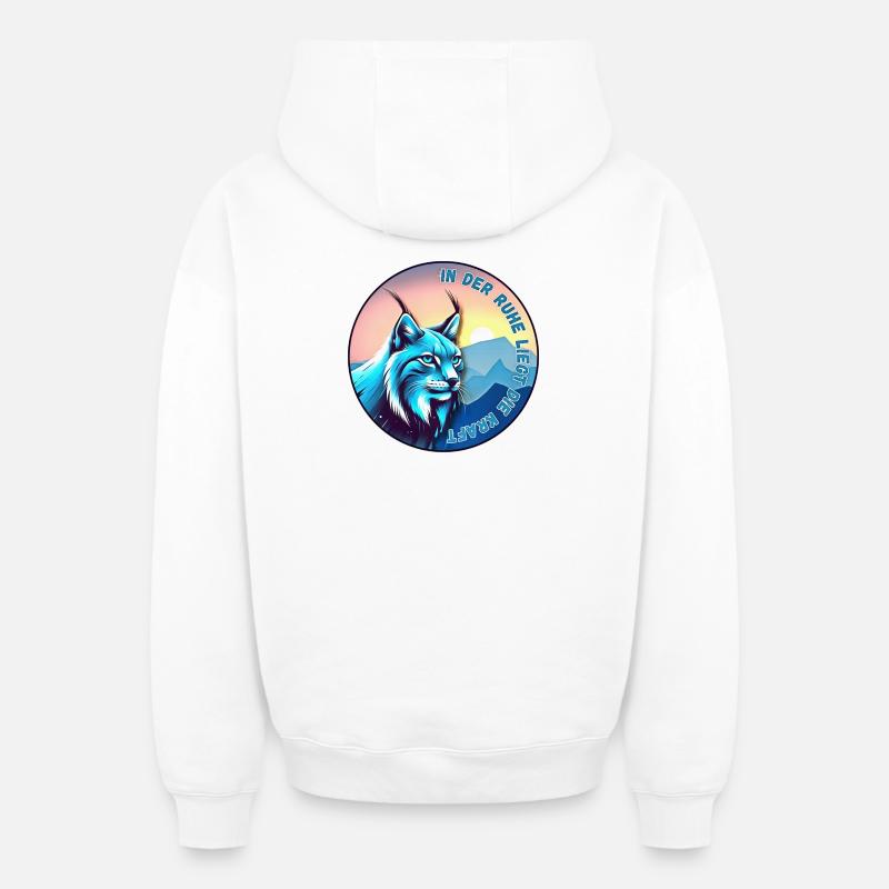 Lynx au coucher du soleil – paix et force - Sweat à capuche unisexe zippé oversize épais SPREAD - blanc