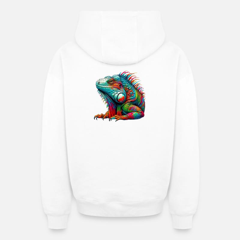 Iguane - Sweat à capuche unisexe zippé oversize épais SPREAD - blanc