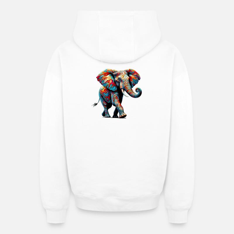Éléphant - Sweat à capuche unisexe zippé oversize épais SPREAD - blanc