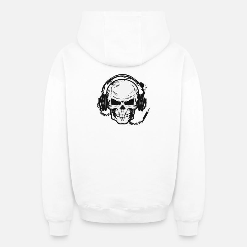 Crâne,Crâne,Crâne avec écouteurs - Sweat à capuche unisexe zippé oversize épais SPREAD - blanc