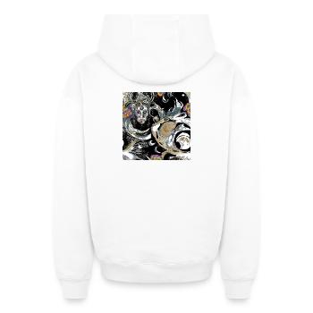 Celestial Wonder Fusion der Kunstfertigkeit - Oversized Heavyweight Unisex Zip Hoodie - Weiß - Hinten - AI Model Male 178 light (178cm)
