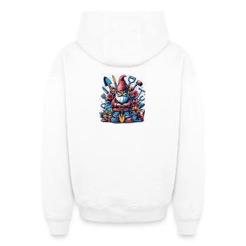 Nain de jardin coloré et sinistre avec des fleurs et des outils - Sweat à capuche unisexe zippé oversize épais SPREAD - blanc - Dos - AI Model Male 178 light (178cm)