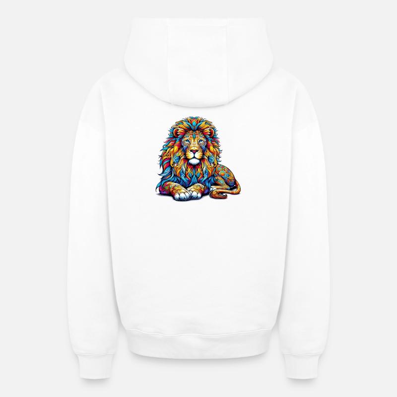 Lion - Sweat à capuche unisexe zippé oversize épais SPREAD - blanc