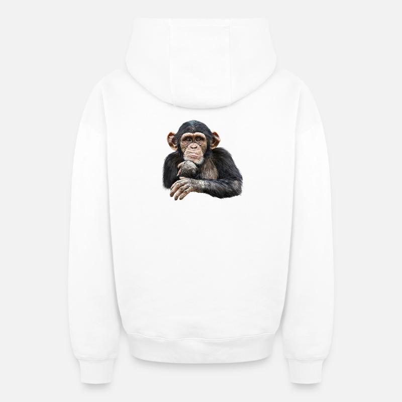 Chimpanzé - Sweat à capuche unisexe zippé oversize épais SPREAD - blanc