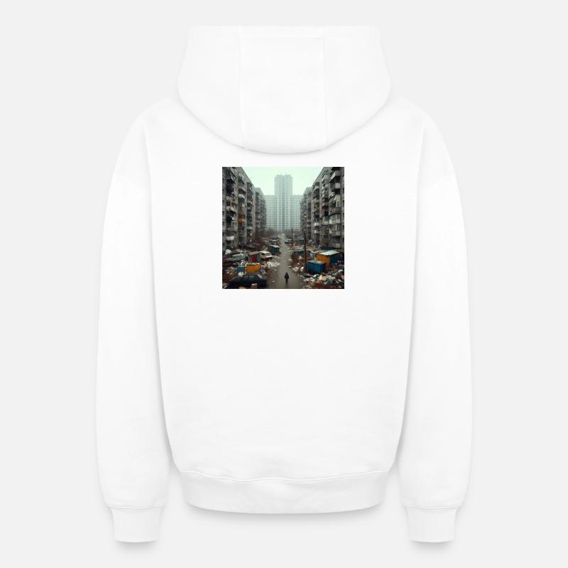 Décadence urbaine - Sweat à capuche unisexe zippé oversize épais SPREAD - blanc