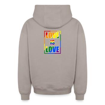 Déclaration de fierté amoureuse - Sweat à capuche unisexe zippé oversize épais SPREAD - taupe - Dos - AI Model Male 178 light (178cm)