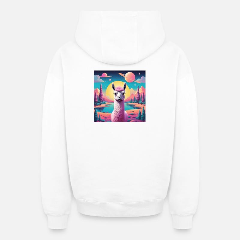 Lama de l’espace - Sweat à capuche unisexe zippé oversize épais SPREAD - blanc