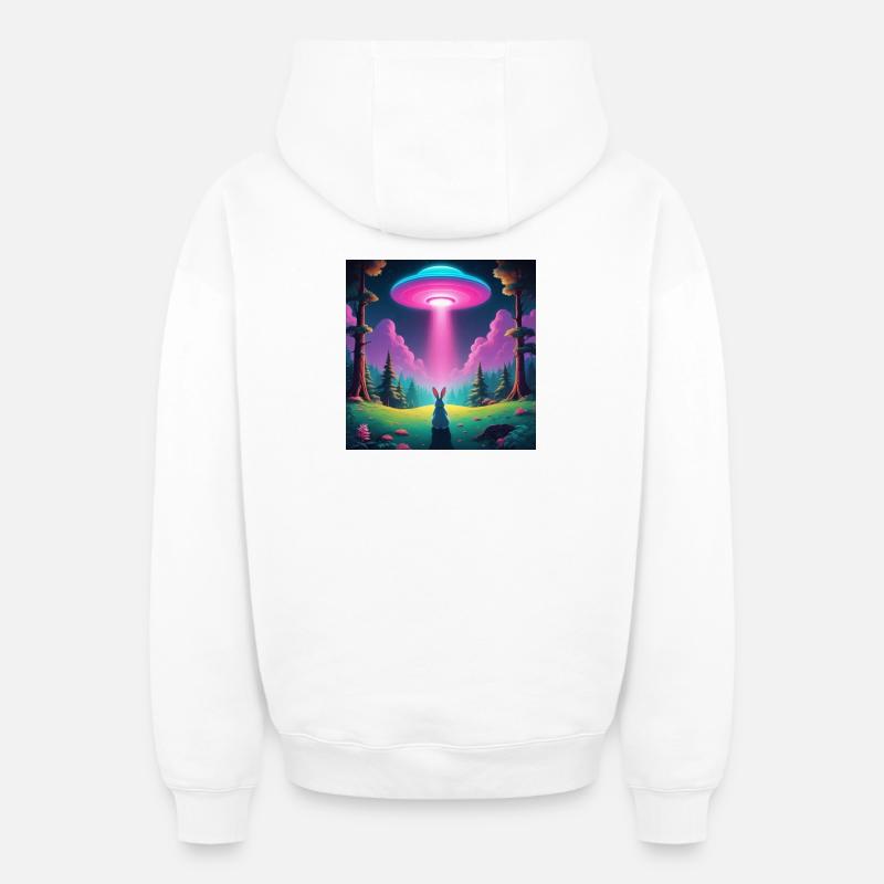 OVNI avec lapin - Sweat à capuche unisexe zippé oversize épais SPREAD - blanc