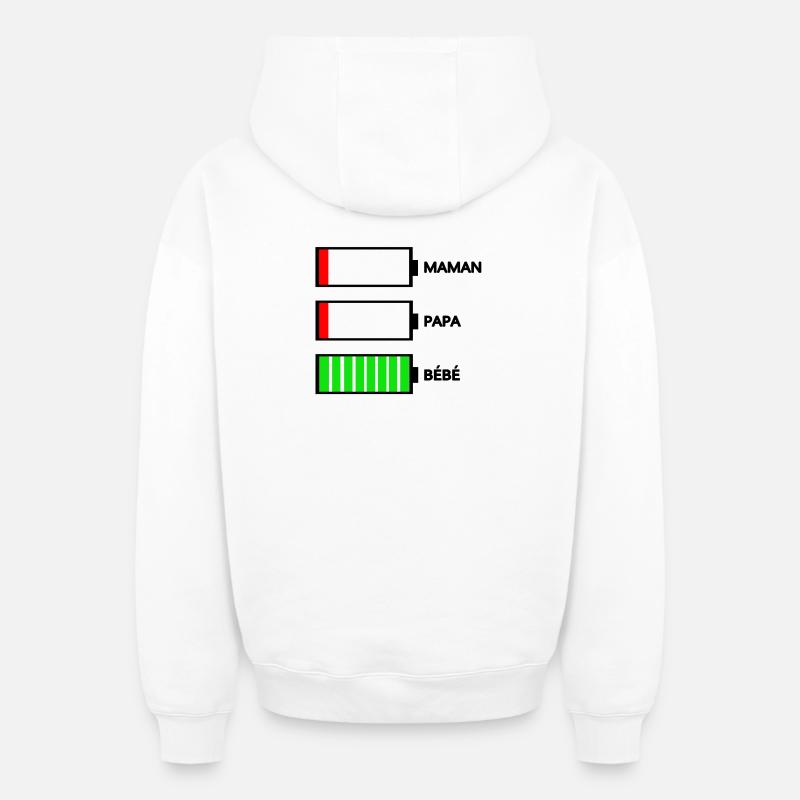 MAMAN PAPA BÉBÉ - Sweat à capuche unisexe zippé oversize épais SPREAD - blanc
