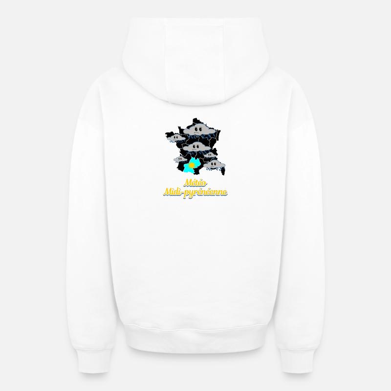 Météo Midi-Pyrénéennes - Sweat à capuche unisexe zippé oversize épais SPREAD - blanc