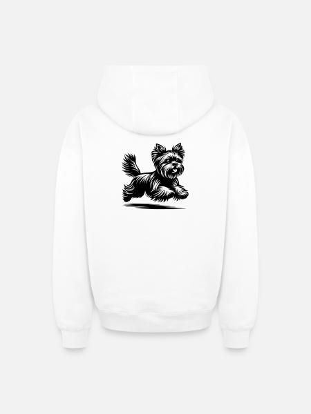Yorkshire Terrier - Sweat à capuche unisexe zippé oversize épais SPREAD - blanc