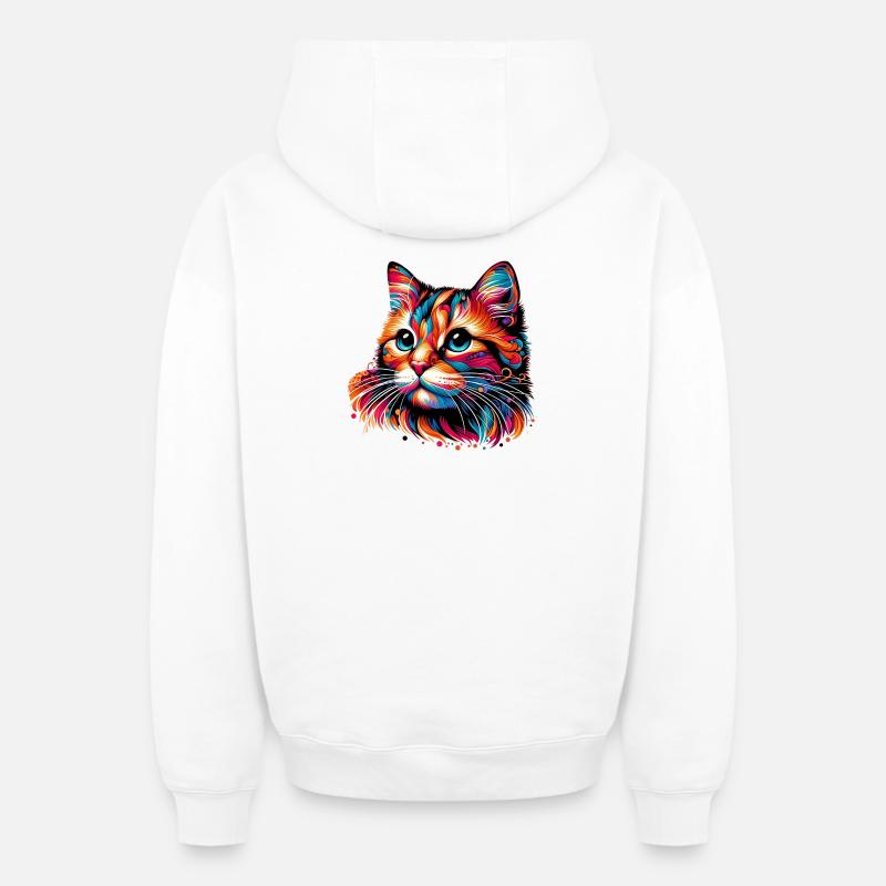 Chat - Sweat à capuche unisexe zippé oversize épais SPREAD - blanc