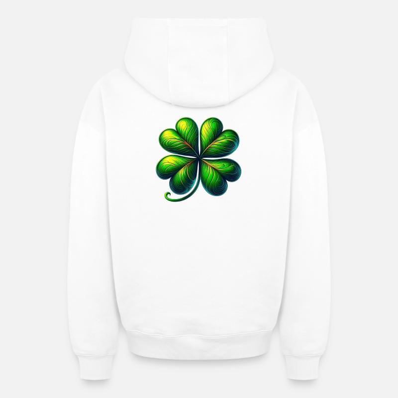 Trèfle à quatre feuilles - Sweat à capuche unisexe zippé oversize épais SPREAD - blanc