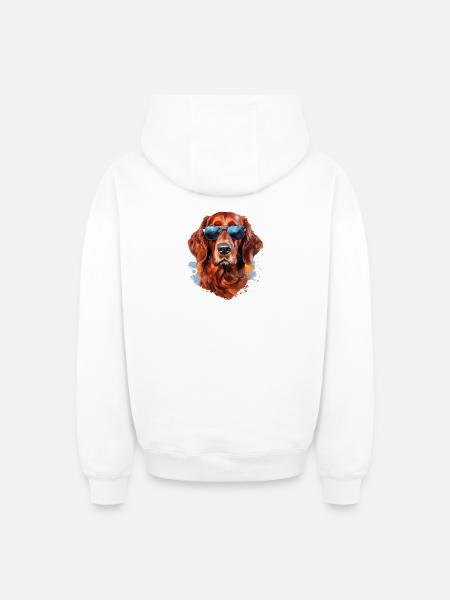 Irish Setter with Sunglasses - Oversized Heavyweight Unisex Zip Hoodie - white