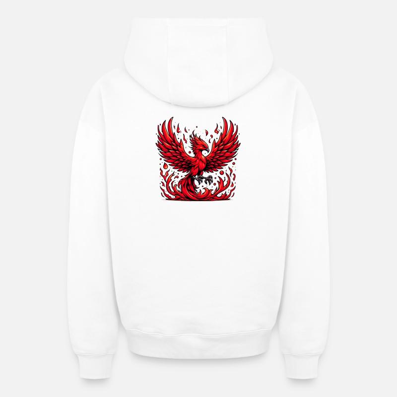 Phénix rouge - Sweat à capuche unisexe zippé oversize épais SPREAD - blanc