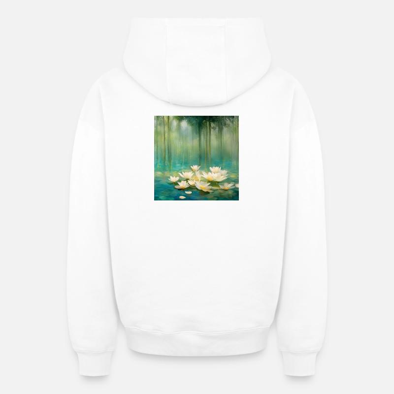 Nénuphars - Sweat à capuche unisexe zippé oversize épais SPREAD - blanc